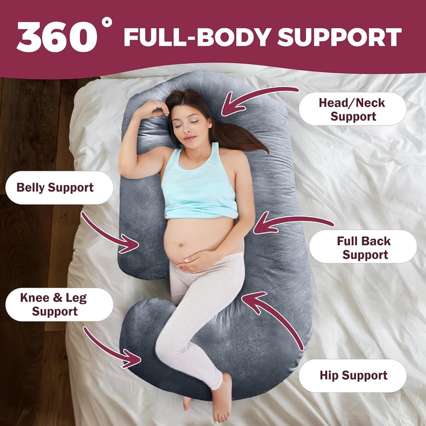 PILLANI Pregnancy Pillows for Sleeping - V C U Shaped 57inch Full Body Pillow with Removable Washable Cover, Cooling Maternity Pillow for Pregnant Women, Support for Back Belly Legs Hip