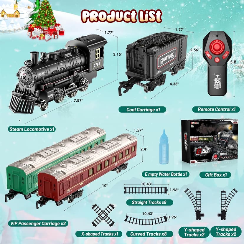 Hot Bee Train Set, Remote Control Train Toys with Luxury Track & Glowing Passenger Carriages, Metal Christmas Tree Train with Smoke, Light and Sound, Toy Train Set for 3 4 5 6 7+ Years Old Boys Gifts
