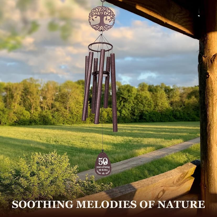Golden Anniversary Keepsake for Parents, Husband, Wife, Couples, Friends, Tree of Life Wind Chime 37 in Garden Decor SteadStyle 50th Anniversary Wind Chime, Happy 50th Wedding Jubilee Gifts B0FHH4GHX5