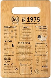 50th Wedding Anniversary Cutting Board Gifts for Women Men Marriage Gifts for Couple 1975 Poster Back In 1975 50th Anniversary Decorations 100% Organic Bamboo Pre Oiled 11"L x 7"W x 0.5"Th