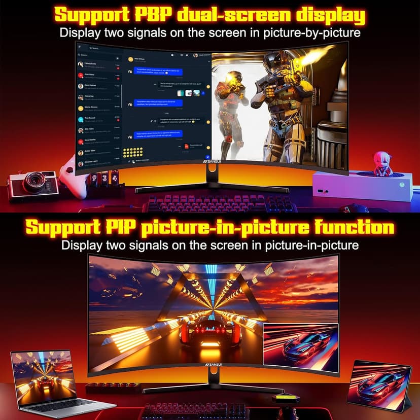 SANSUI 34 Inch 240Hz Ultrawide Curved Gaming Monitor UWQHD 3440×1440, 21:9 2K Curved Monitor 1500R,HDR400,Fast VA, PIP/PBP,AI Crosshair,AIPQ(Visual Enhance),MPRT 1ms,HDMI2.1 * 2,DP1.4 * 2