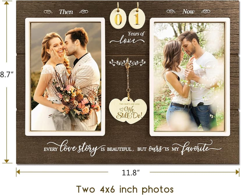 Anniversary Wedding Gifts for Couple Parents Wife Husband. (1-99) Years Then & Now Anniversary Picture Frames(3 Options).