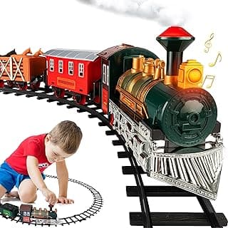 Electric Train Set for Kids Ages 4-8 | Train Set for Kids Ages 4-8 | Battery Powered Trains Sets with Lights & Sounds, Steam Locomotive Engine, Horses & Tracks - Classic Railway Toy Gift