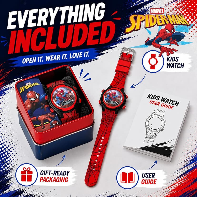 Marvel Spider-Man Kids Watches – Digital Display, Interactive Features, Adjustable Strap, Vibrant Spider-Man Graphics, Durable for Active Kids B073VBBX59