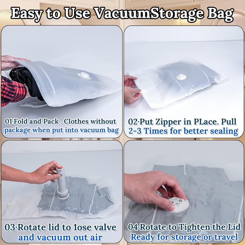 Vacuum Sealing Bags for Clothing Travel,Space Saver Vacuum Storage Bags with Air Pump,Compression Packing for Luggage and Clothes Travel (12 Combo Bags+Electric Pump)