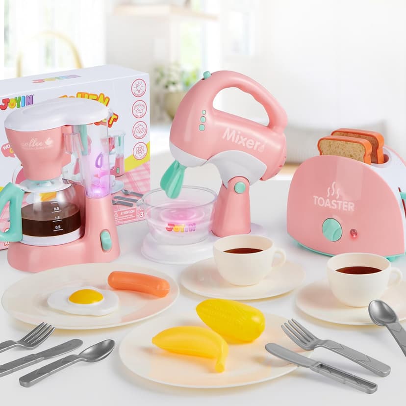 Joyin Play Kitchen Toys, Pretend Food Kitchen Accessories Girls Toy with Coffee Maker, Mixer, Toaster with Realistic Lights& Sounds, Birthday Gift for Kids B0CLVF5HM5