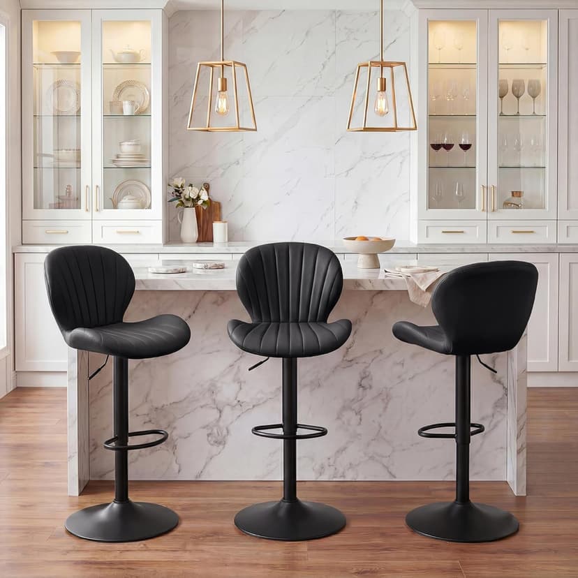 GRUSIGN Bar Stools Set of 2, Modern Swivel Adjustable Bar Chairs, Faux Leather Upholstered Counter Height Bar Stools with Backrest, Comfort Barstools for Kitchen Island, Home Bar, Black