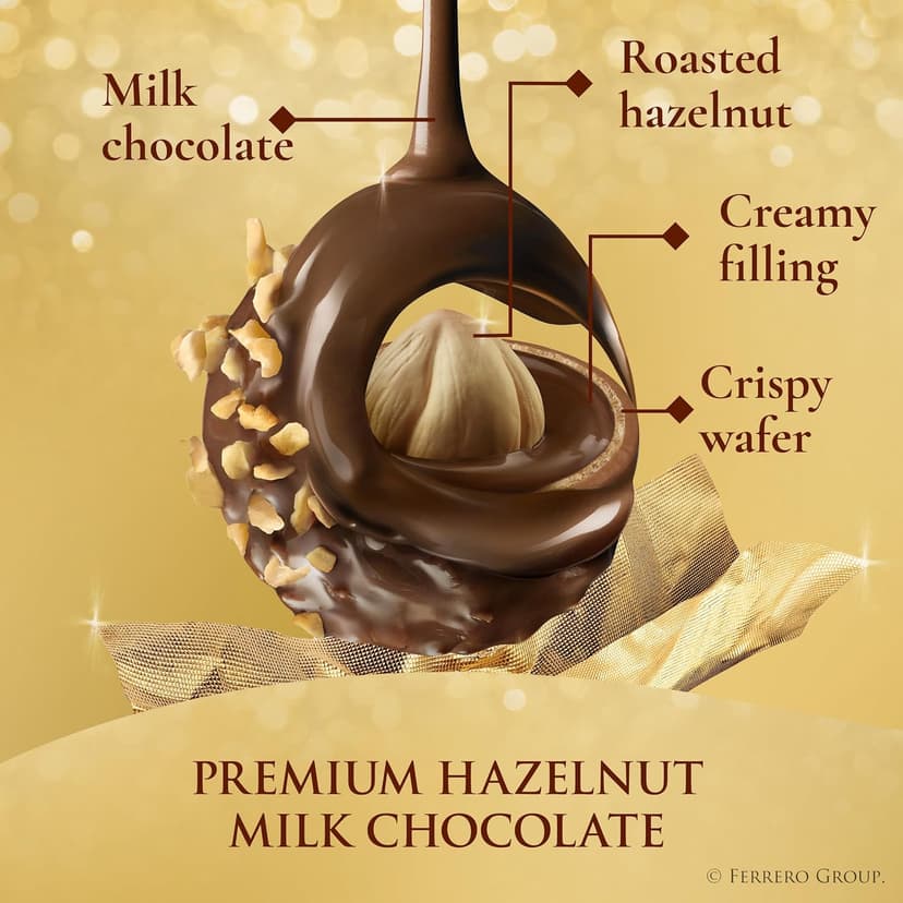 Individually wrapped hazelnut chocolate, gourmet chocolate candy for gifting a sweet treat or snacking Ferrero Rocher Chocolate Candy, Hazelnut Milk Chocolates, 42 Ct, 18.5 oz B07W738MG5