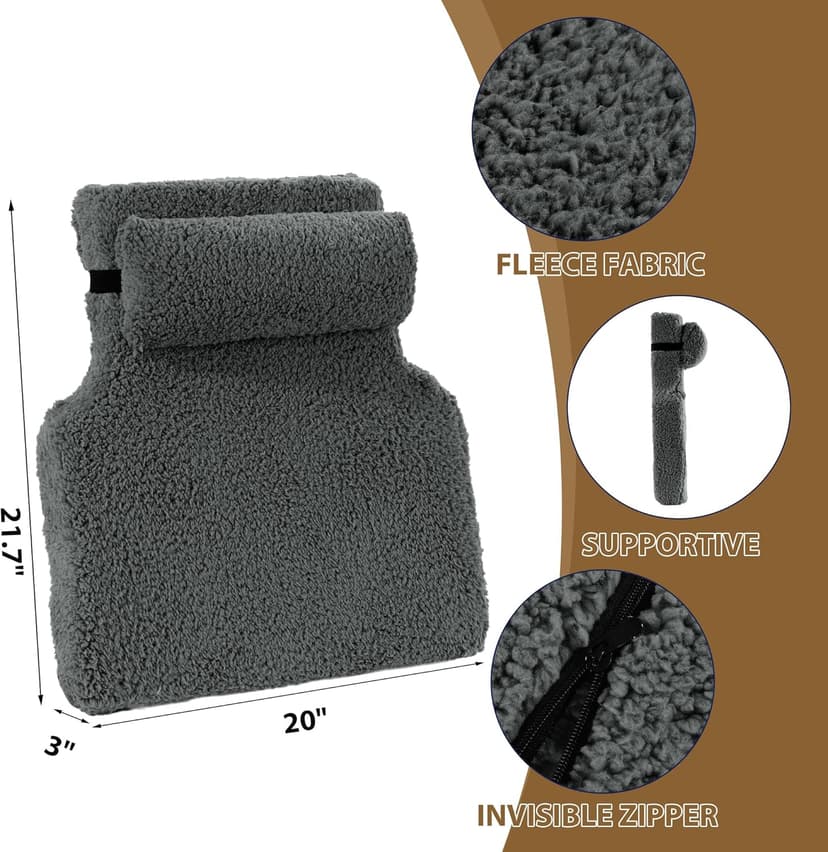 HOMBYS Sherpa Fleece Lumbar Support Pillow with Headrest for Recliner,Memory Foam Recliner Chair Cushion for Back Pain,Big High Back Support for Recliner with Chair Headrest for Elderly (Grey)