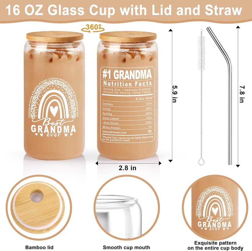 Grandma Gifts for Birthday Tote Bag Grandma Gifts Set from Granddaughter Grandson Grandchildren Grandkids Best Grandma Gifts Basket Tote Bag Makeup Bag 16 Oz Can Glass Bead Bracelet