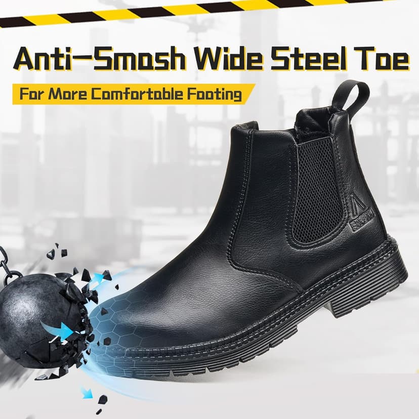 ZBVB Unisex-Adults Steel Toe Chelsea Boots, Men's Industrial Construction Shoes, Waterproof, Lightweight, Comfortable, Non-slip Safety Boots