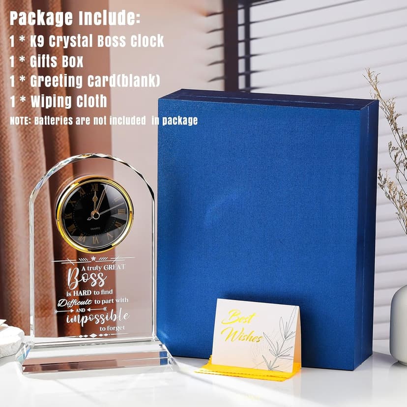 Ornalrist Boss Gifts for Men Women Crystal Clock, Gifts for Retirement Female Boss - Boss Appreciation Gift for Men, Boss's Day Gift Idea - Boss, Mentor, Leader Desk Office Home Decor