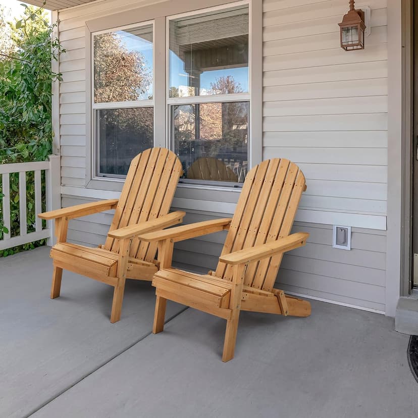 Yaheetech Folding Adirondack Chair Set of 6 Outdoor, 300LBS Solid Wood Garden Chair Weather Resistant, Fire Pit Lounge Chairs for Garden/Yard/Patio/Lawn, Natural Wood