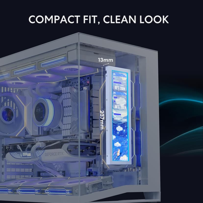 Lian Li 8.8" Universal Screen for PC - Adjustable Mounting for Any Computer Setup - Customizable ARGB Frame - PC Temperature Display Panel - LCD Screen Disply - Mini Monitor - SM088W (US88 v1 White)