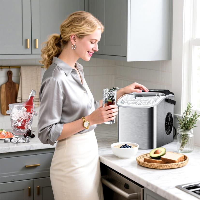Commercial Nugget Ice Maker 80Lbs/24H with 20Lbs Storage, Stainless Steel Pellet Ice Machine, Ready in 10-15 Mins, Self-Cleaning for Office & Home Restaurants Bars
