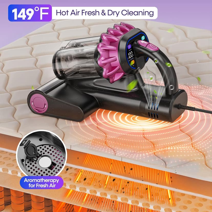 Mattress Vacuum Cleaner 550W 18KPa Bed Vacuum Cleaner with Smart Dust Sensor, UV-C Light, 149°F Heat, HEPA Filter, Handheld for Bed Sofa Couch