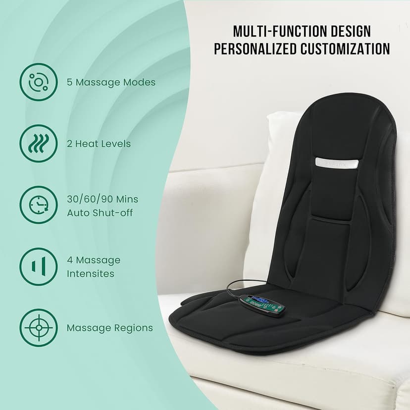 Snailax Vibration Back Massager with Heat, Seat Massager with 8 Vibrating Motors & 5 Modes, Chair Massager Cushion, Massage Pad for Chair, Office, Gifts for Mom