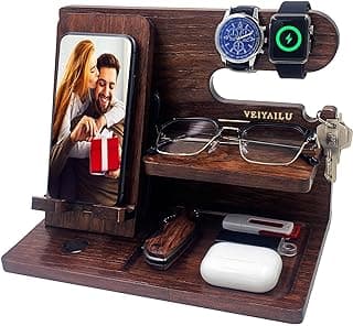 Gifts for Men Women Brother Boss Boyfriend Him Nightstand Organizer Gifts for Dad from Daughter Son Wood Phone Docking Station (Dark Brown)