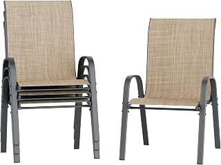 Amopatio Patio Chairs Set of 4, Outdoor Stackable Dining Chairs for All Weather, Breathable Garden Outdoor Furniture for Backyard Deck(Brown)