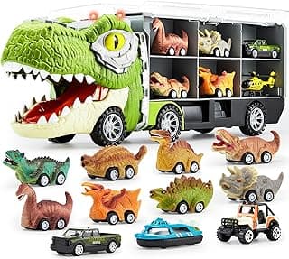 JOYIN 13 in 1 Dinosaur Toys for Kids 3-5, Dinosaur Truck with 12 Pull Back Cars, Birthday Gifts Toys for 3 4 5+ Year Old Boy, Transport Carrier Truck for Toddlers, Christmas Great Gifts for Grandkids