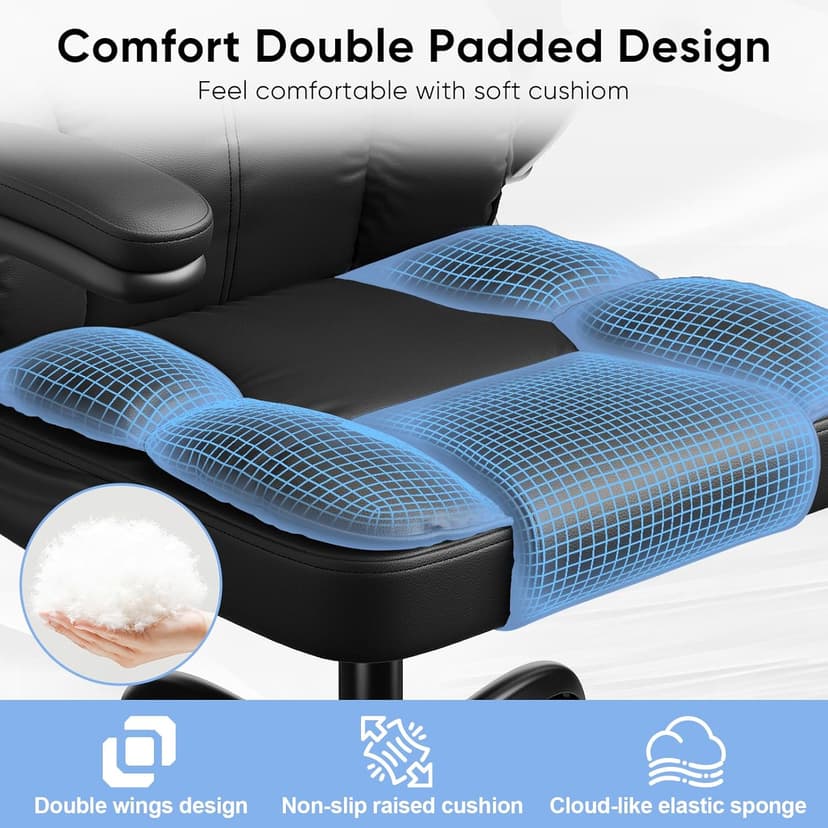 Kensaker Executive Leather Office Chair, Computer Chair with Thick Cushion & Lumbar Support, Ergonomic Desk Chair with Adjustable Headrest & Armrests,Black