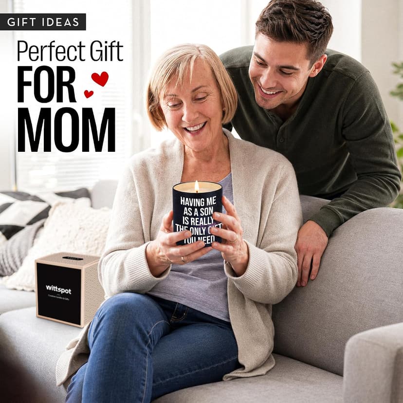 Mom Gifts for Birthday, Christmas - Mom candle with natural soy wax and lemongrass essential oil, 10 oz jar, gift-ready box Funny Gifts for Mom from Son, Having Me as a Son Lemongrass Candle B0GZH74W8K
