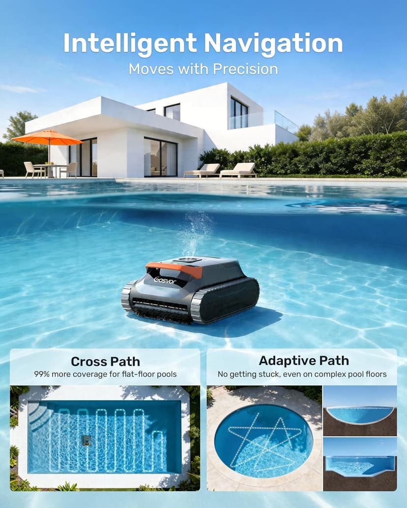 Gosvor LiteVac G1 Pool Vacuum, Wall & Waterline Cleaning, Double Filtration, 150-Min Battery Life for Smart Mode, 200-Min Battery Life for ECO Mode, Smart Navigation, with APP, Orange