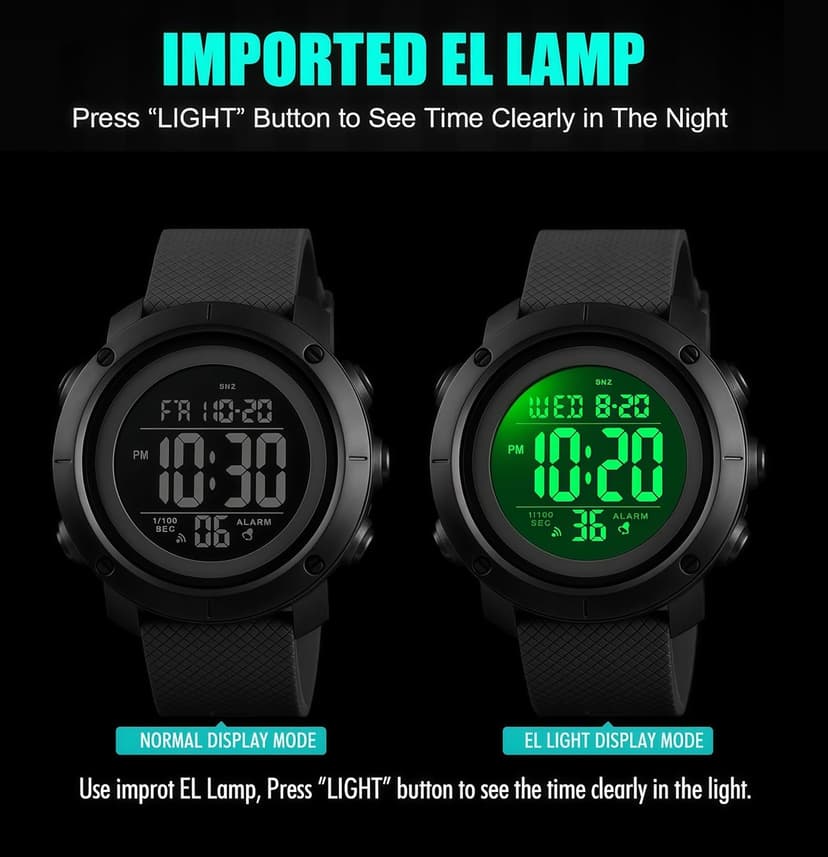 SNE Digital Watch Sports Waterproof Military Back Light Small Watch for Men Black 1426