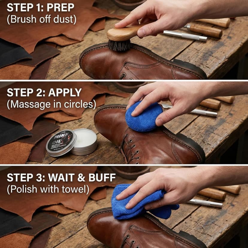 OKOstand Mink Oil Leather Conditioner Kit, 4-in-1 Boot Care Set with 3.52 oz Mink Oil & Horsehair Brush