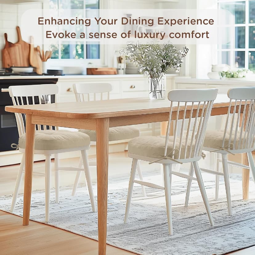 Codi Dining Chair Cushions 4 Pack, Thick Chairs Pads for Indoor Kitchen Room - Washable, Non-Slip Memory Foam Seat Cushion with Ties, 16.5"x16.5"x 3.5", Set of 4, Beige New