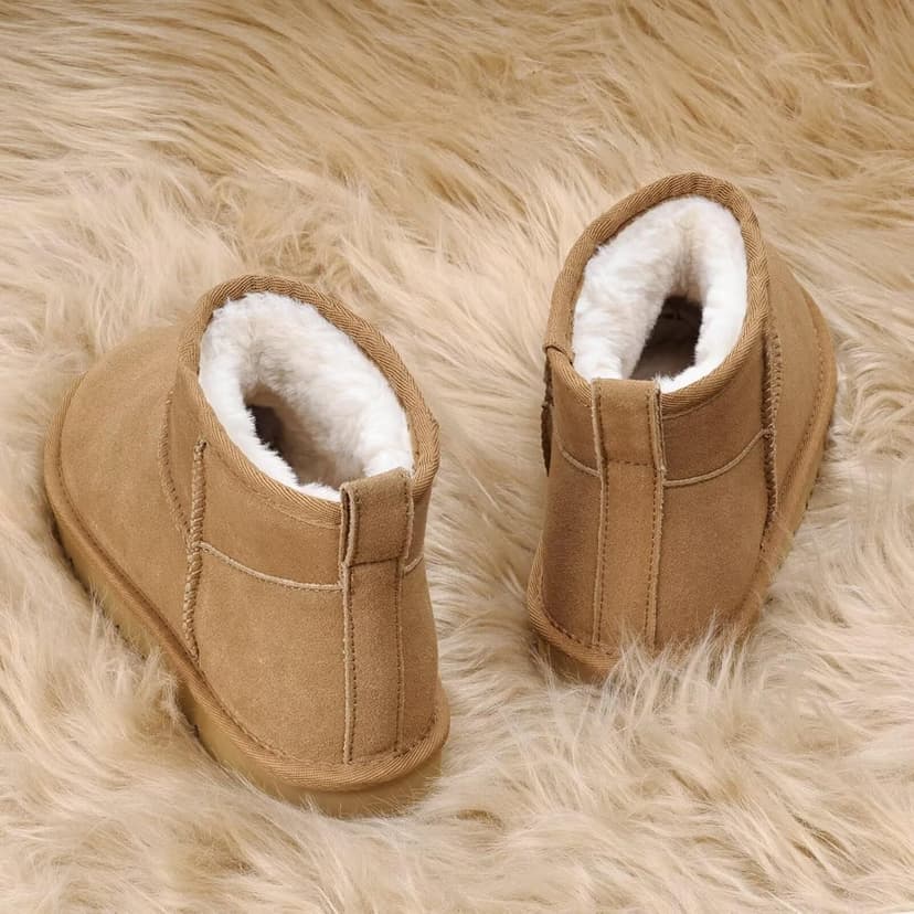 OOW 100% Genuine Suede Ankle Low Boots for Women Short Winter Snow Boot with Cozy Fur Lined