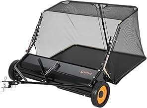 44 Inch Tow Behind Lawn Sweeper, 26 cu. ft. Large Pull Behind Grass Sweeper Heavy Duty Leaf & Grass Collector with Dumping Rope Design, Adjustable Sweeping Height for Yard and Grass Cleanup Tool