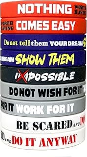 RUANJAI 12 Pack Motivational Wristbands for Men, Women & Teens, 12x8” Silicone Bracelets with Inspirational Quotes, Unisex Adult Design for men, gifts for boys