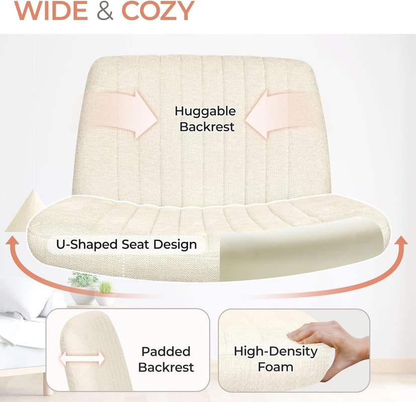 Orange Factory Criss Cross Chair No Wheel Wide Cross Legged Office Desk Vanity Chair Comfy Fabric Armless Adjustable Swivel for Home Computer Task (Beige No Wheel, Classic Fabric)