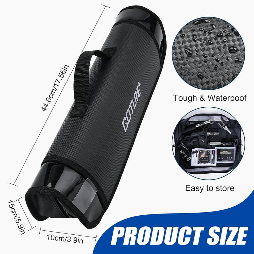 Goture Ice Fishing Rod and Reel Combo with Carry Bag, 24''Medium Spinning Ice Fishing Pole, 58Pcs Jigs & Lures with Storage Box, Line,Fish Gripper, Pliers and Tools for Trout Bass Walleye