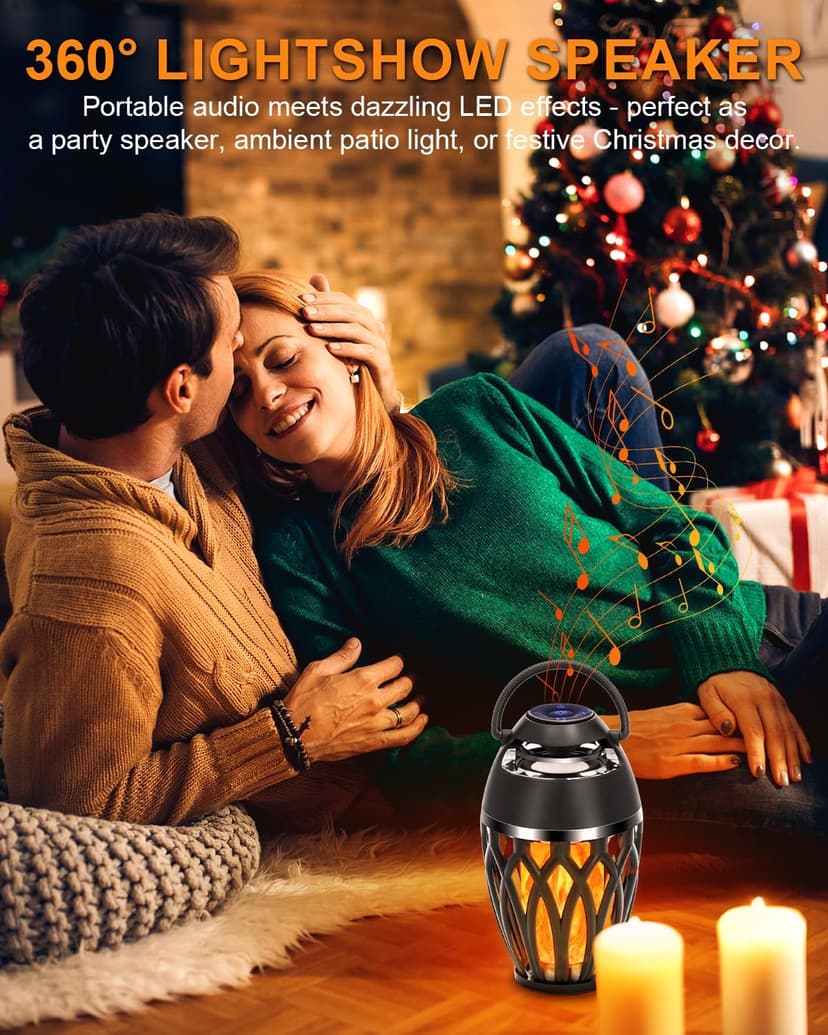 Vanten 2 Packs Outdoor Bluetooth Speakers, Bluetooth 5.0 Led Flame Speaker, IPX5 Waterproof Flame Torch Atmosphere Speaker, Flame Lamp, Gifts for Men Women, Decorations for Party Garden Patio