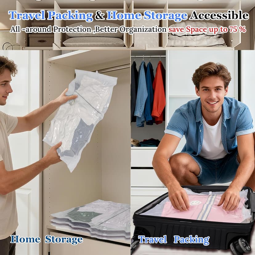 Vacuum Sealing Bags for Clothing Travel,Space Saver Vacuum Storage Bags with Air Pump,Compression Packing for Luggage and Clothes Travel (12 Combo Bags+Electric Pump)