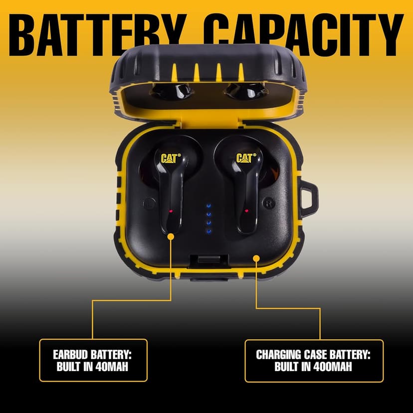 CAT Bluetooth Noise Canceling Ear Buds - Rugged Wireless Work Earbuds, Bluetooth Work Headphones, Dust Proof, Shock Proof, Water Resistant, Compatible with Apple, Android