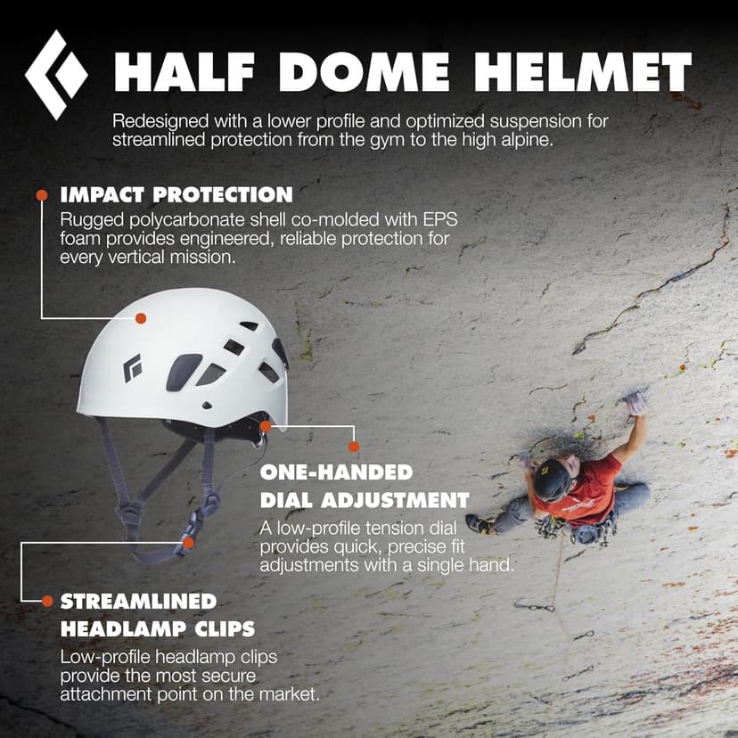BLACK DIAMOND Half Dome Rock Climbing Safety Helmet | Adjustable Fit | Lightweight & Durable | Ventilated Protection