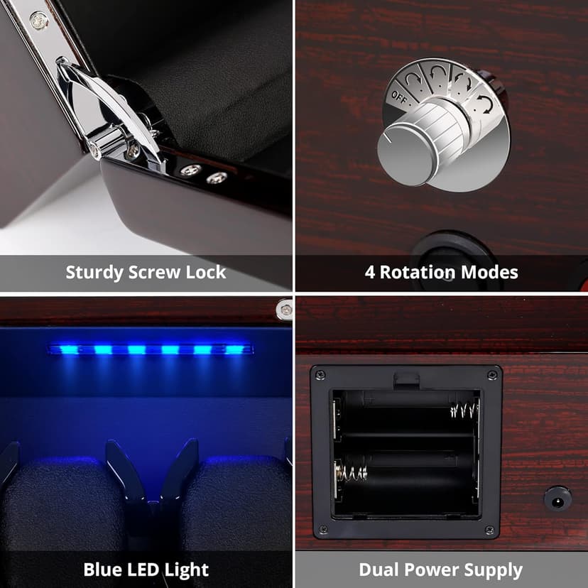 High End Watch Winder for Automatic Watches with Super Quiet Motor, Blue LED Light & Rotation Mode Setting, Watch Winder for Rolex with Flexible Pillow, Dual Power