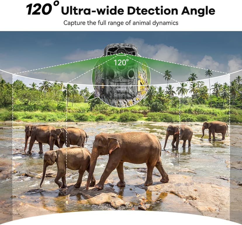 DEATTI Trail Camera 48MP 4K Game Camera with 8 Batteries 32GB SD Card,WiFi Bluetooth Connection,Trail Cameras with Night Vision Motion Activated Waterproof for Wildlife Deer Outdoor 0.1s Trigger Time