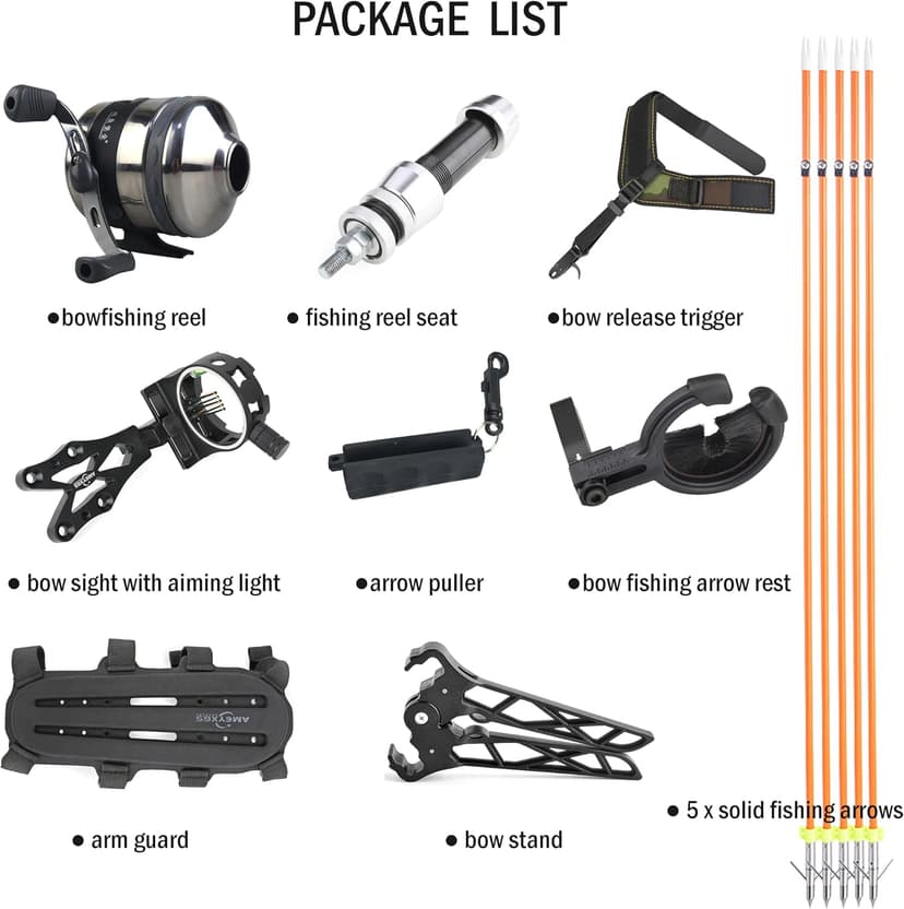 Archery Bowfishing Compound Bow Kit, 0-70lbs Adjustable,Ready to Fish Kit with Bowfishing Reel,Bow Fishing Arrows,Right-Handed for Adult/Youth Fishing Hunting Target Shooting