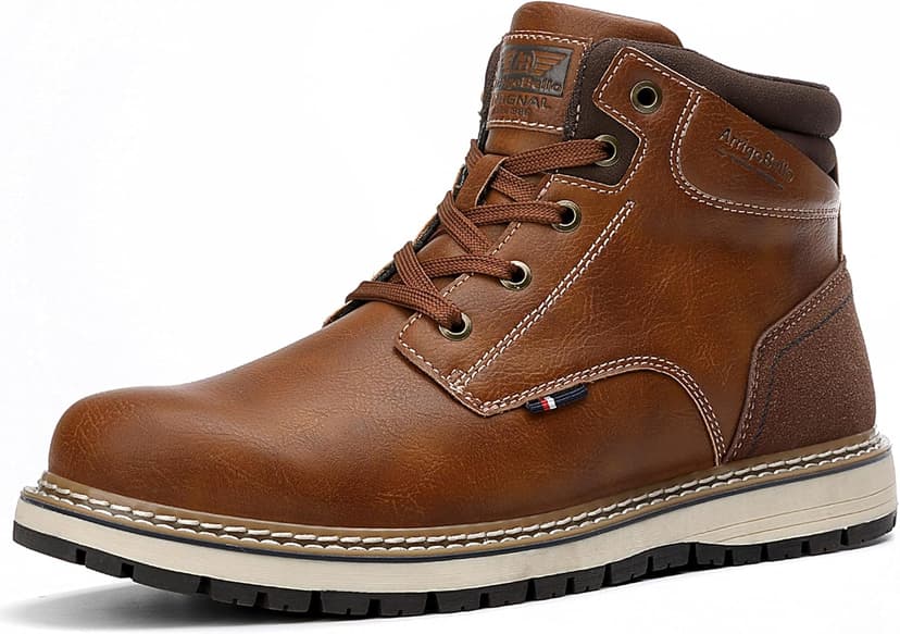 ARRIGO BELLO Mens Winter Boots Snow Casual Booties Warm Fur Mesh Lined Ankle Outdoor Lightweight Non-Slip Trekking Walking Leather Shoes