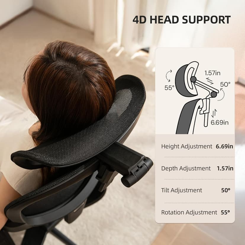 CabLady S2 Petite Office Chair for Women & Small Frames - 330lb Capacity, 4D Adjustable Lumbar/Headrest, Flip-Up Arms & Footrest, Ergonomic Desk Chair