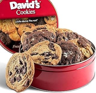 David's Cookies Assorted Fresh Baked Decadent Cookie Gift Tin – 2lb Basket with 8 Jumbo Cookies – Soft and Chewy Bakery-Style Dessert for Birthdays, Holidays, Thank You and Special Occasions
