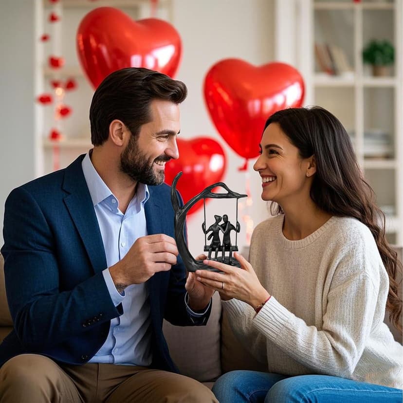 Anniversary Wedding Gifts for Couple/Her - Romantic Couple Statue in Love, Black Metal Figurine Sweet Loving Together Iron Sculpture Decor, Gifts for Wife Husband Birthday