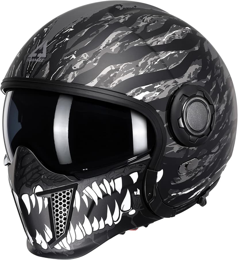 TRIANGLE Convertible Full Face Motorcycle Helmet DOT Approved for Men Women, Multi-Configuration 3/4 Open Face Street Bike Helmet with Internal Tinted Sunshield, Includes Storage Bag