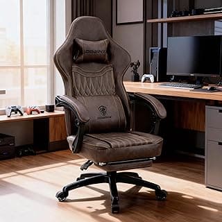 Dowinx Gaming Chair Breathable PU Leather Gamer Chair with Footrest Massage Lumbar Support, Big and Tall Ergonomic Reclining Computer Chair with Pocket Spring Cushion for Adults Teens (Brown)