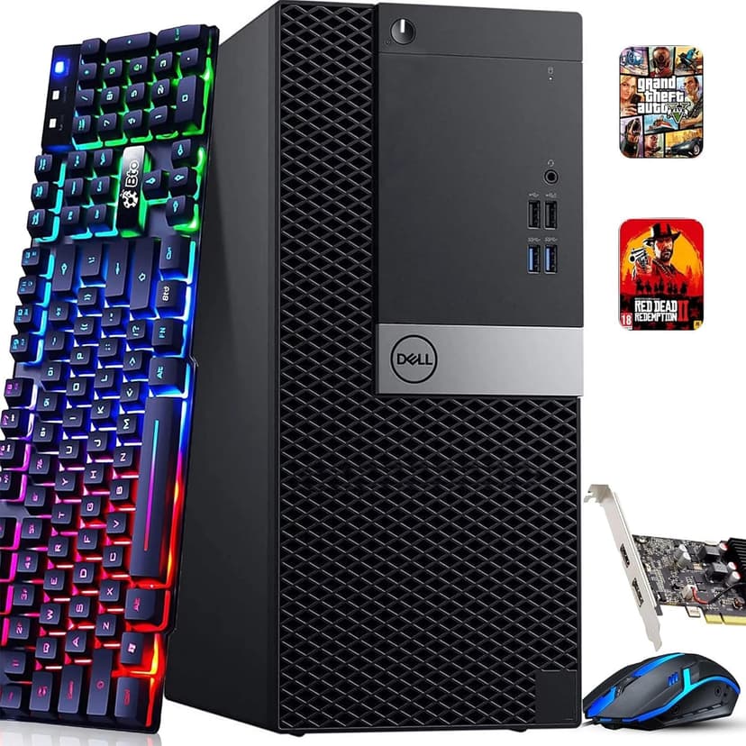 Dell Gaming Tower Desktop PC – Intel Core i5-7500 7th Gen 3.4GHz – 16GB DDR4 RAM – 256GB SSD – GeForce GT 1030 – RGB Keyboard & Mouse – WiFi – Windows 11 Pro – Gaming Computer (Renewed)