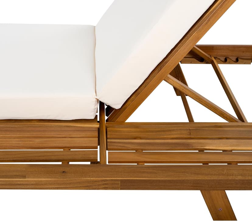 Christopher Knight Home Kayes Acacia Wood Chaise Lounge with 4'' Cushion, Outdoor 79'' Patio Recliner Chair with 4-Position Adjustable Backrest, Sun Lounger for Poolside Backyard, Teak+Cream